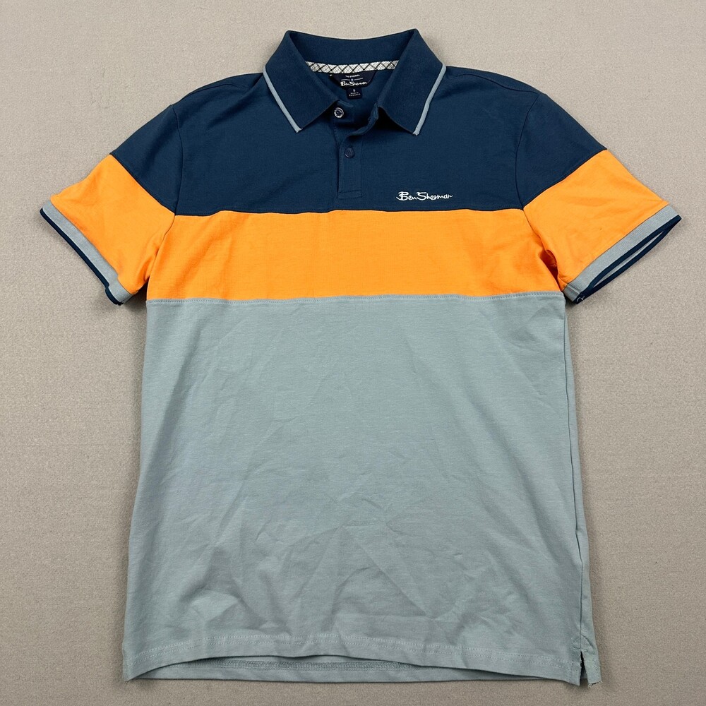 Ben Sherman Polo Shirt Men Small Blue Coloblock Script Logo Short Sleeve Golf S